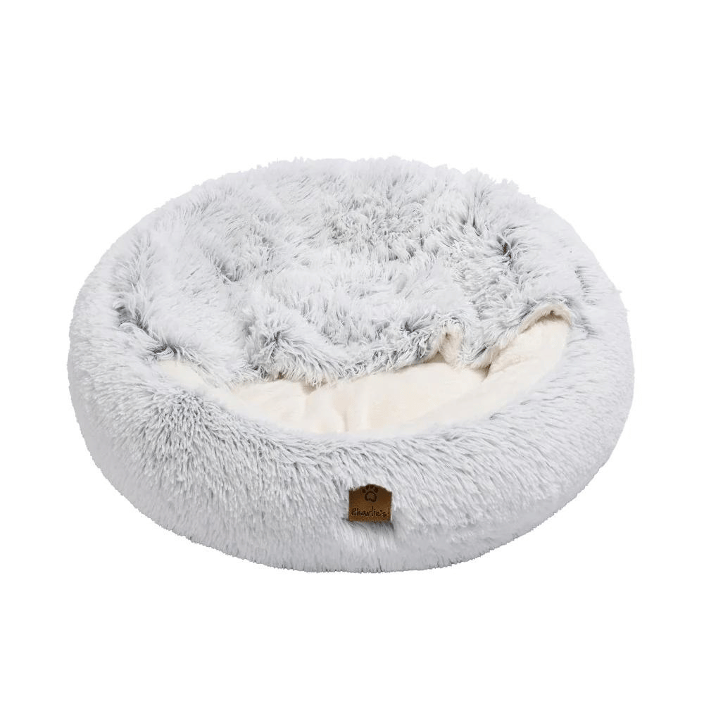 Charlie's Snookie Hooded Pet Bed Faux Fur (Arctic White)