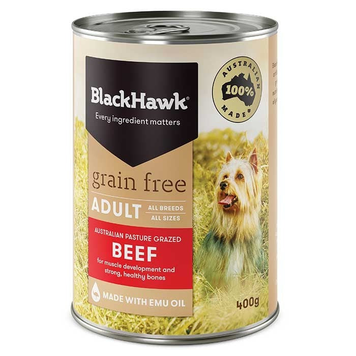 Black Hawk Wet Food Tins Adult Dog GRAIN FREE Beef (12 x 400gms)