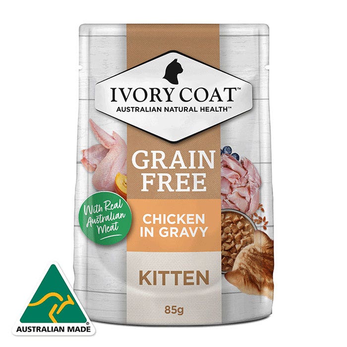 Ivory Coat Pouches Kitten GRAIN FREE Chicken in Gravy (12 x 85g)