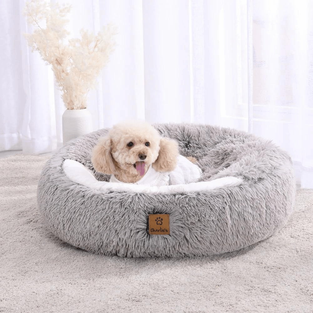 Charlie's Snookie Hooded Pet Bed Faux Fur (Grey)