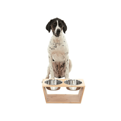 Charlie's Bamboo Dog Feeder With Stainless Steel Bowls (Natural)