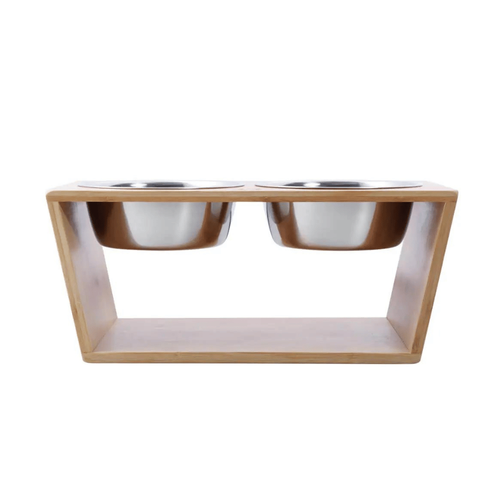 Charlie's Bamboo Dog Feeder With Stainless Steel Bowls (Natural)