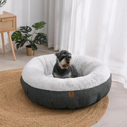 Charlie's Luxury Plush Round Donut Pet Bed (Grey)