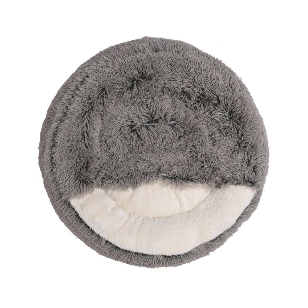 Charlie's Snookie Hooded Pet Bed Faux Fur (Grey)