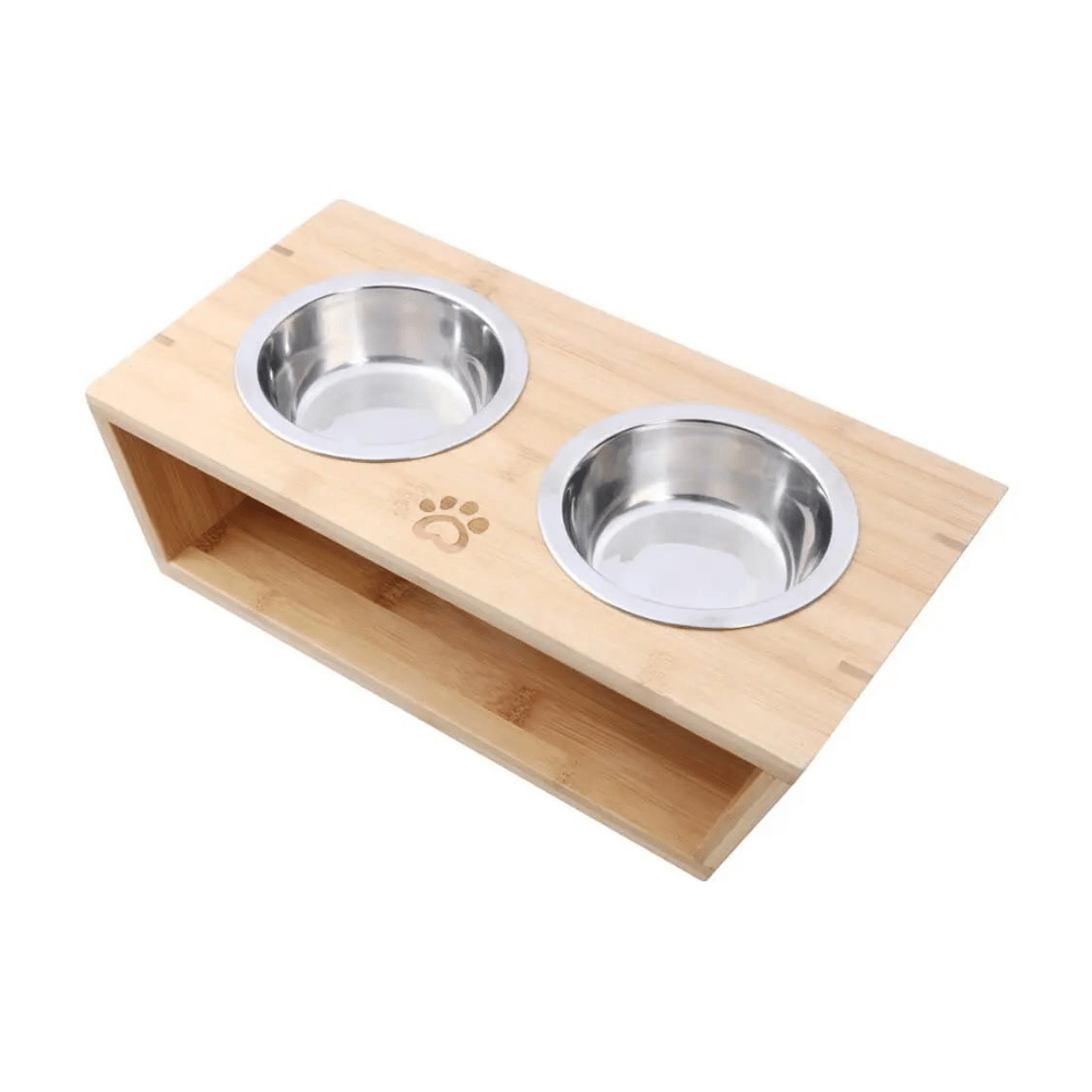 Charlie's Bamboo Dog Feeder With Stainless Steel Bowls (Natural)