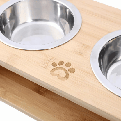 Charlie's Bamboo Dog Feeder With Stainless Steel Bowls (Natural)