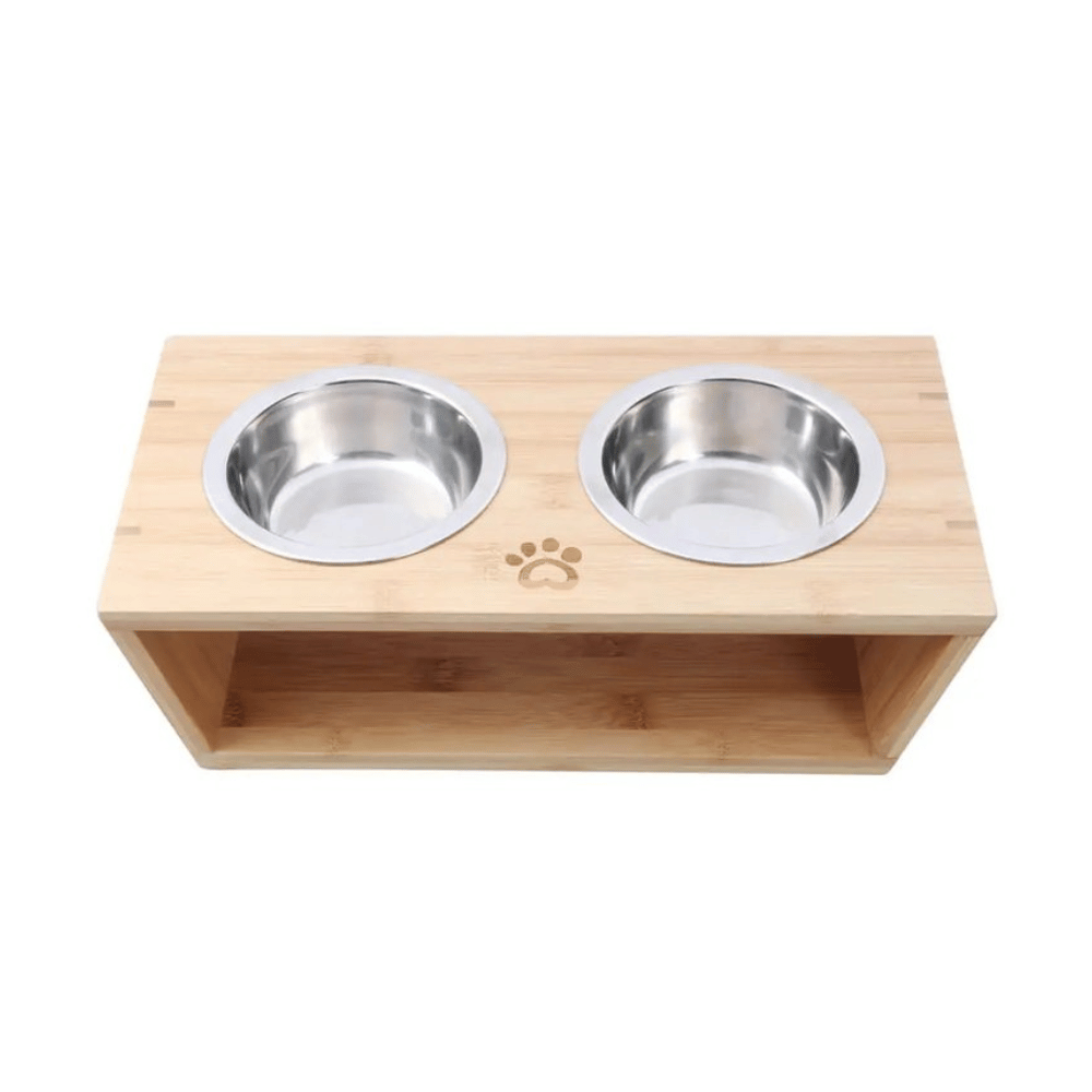 Charlie's Bamboo Dog Feeder With Stainless Steel Bowls (Natural)