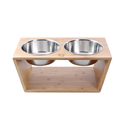 Charlie's Bamboo Dog Feeder With Stainless Steel Bowls (Natural)