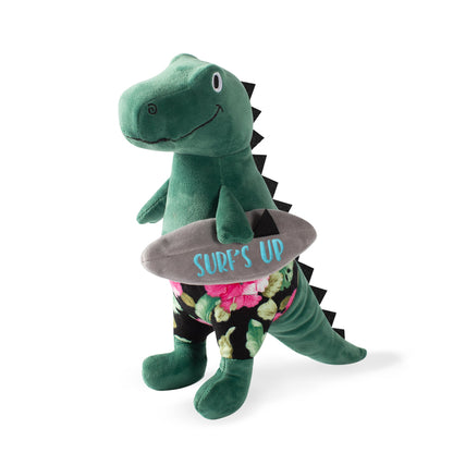 Fringe Studio Surfer Bro Surfing T-Rex Plush Squeaker Dog Toy