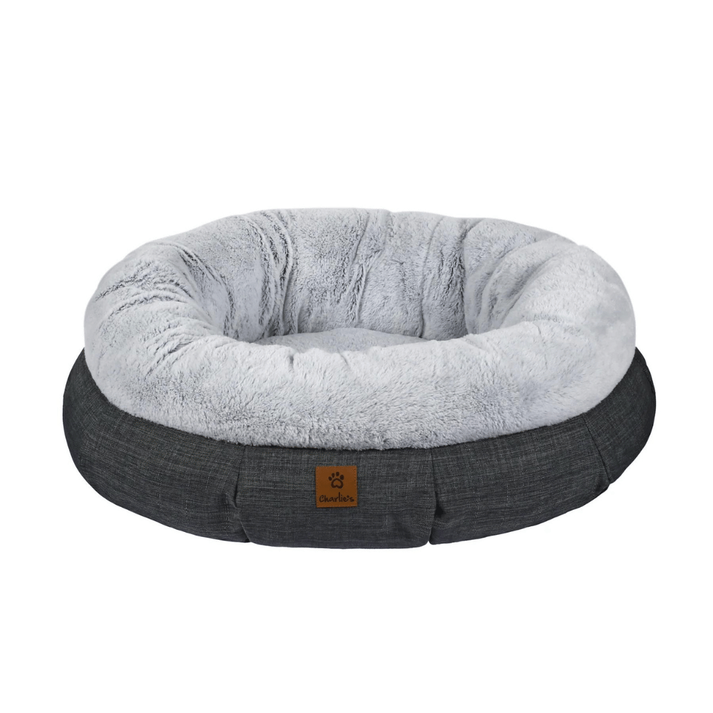 Charlie's Luxury Plush Round Donut Pet Bed (Grey)