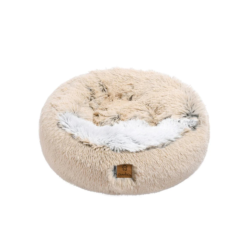 Charlie's Snookie Hooded Pet Bed Faux Fur (Cream)