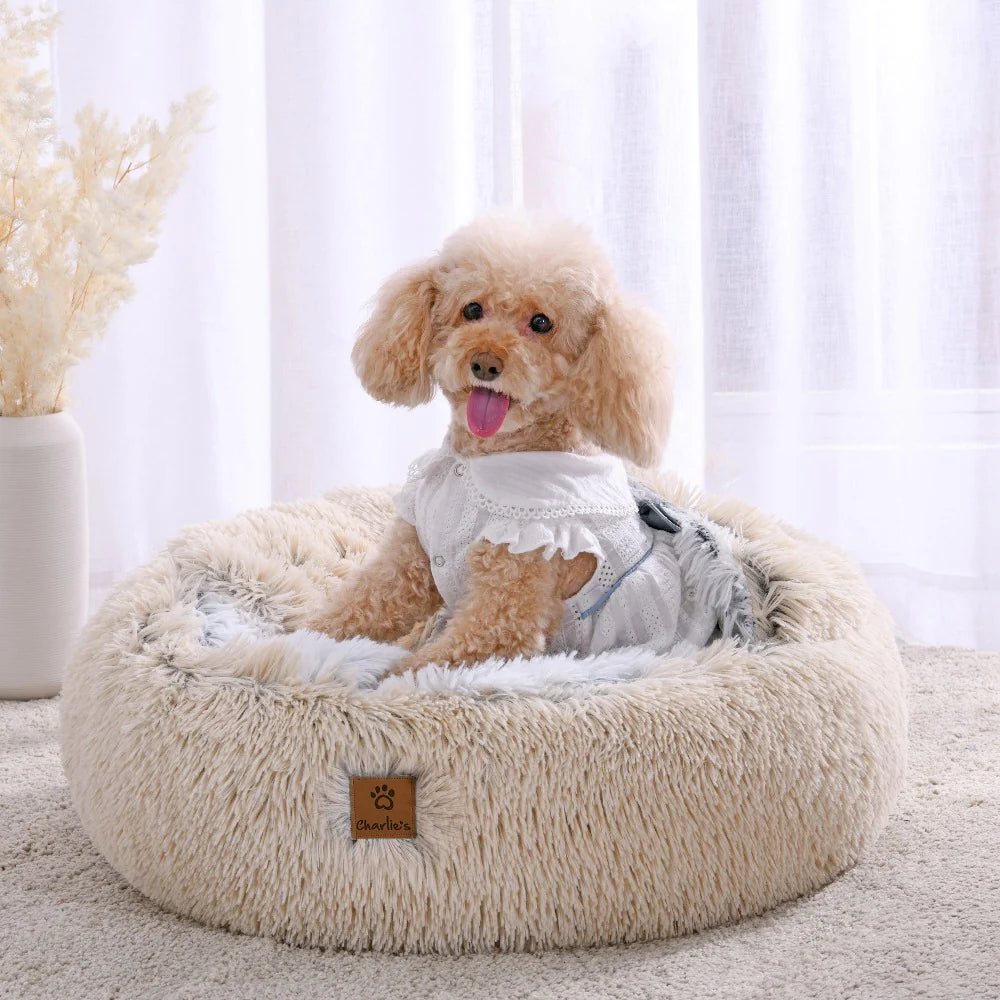 Charlie's Snookie Hooded Pet Bed Faux Fur (Cream)