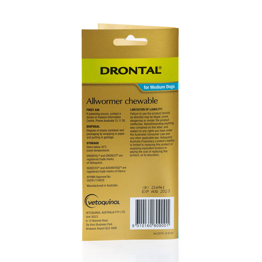 Drontal All-Wormer for Medium Dogs up to 10kg (2 Chews)