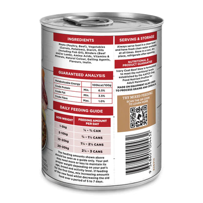 Ivory Coat Wet Food Tins Adult Dog GRAIN FREE Beef Stew 12 x 400g