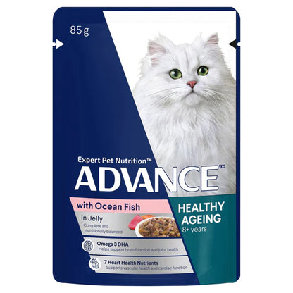 Advance Pouches Adult Cat Healthy Ageing Ocean Fish in Jelly (12 x 85g)