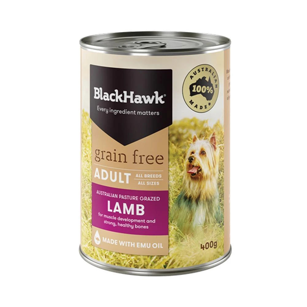 Black Hawk Wet Food Tins Adult Dog GRAIN FREE Lamb (12 x 400gms)