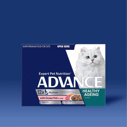 Advance Pouches Adult Cat Healthy Ageing Ocean Fish in Jelly (12 x 85g)