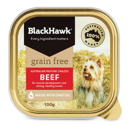 Black Hawk Wet Food Tray Adult Dog GRAIN FREE Beef (9 x 100gm)