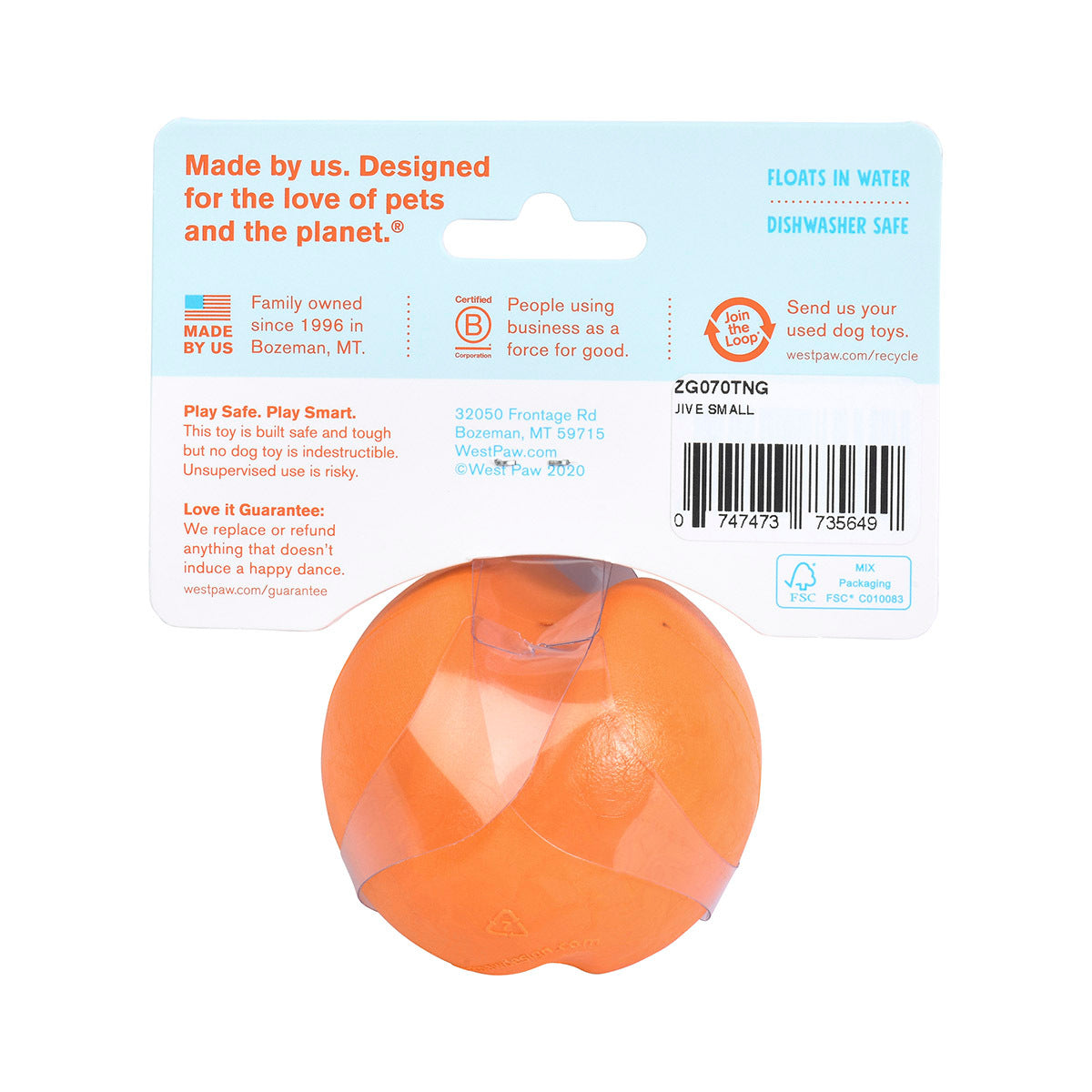 West Paw Jive Zogoflex Fetch Ball Tough Dog Toy