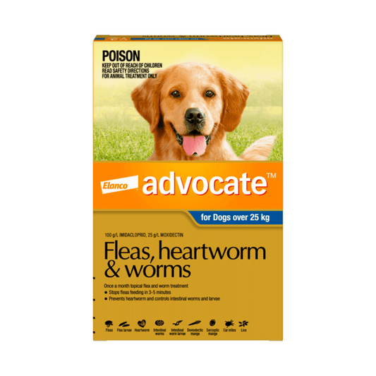 Advocate Fleas, Heartworm & Worms Dogs over 25kg Blue 3 pack (3 x 4.0ml Tubes)