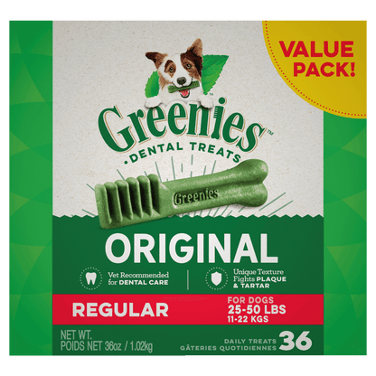 Greenies Dental Dog Treats Original Value Pack Regular 1.02kg (36 Pack)