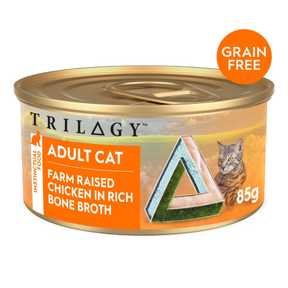 Trilogy Wet Food Tins Adult Cat GRAIN FREE Farm Raised Chicken in Rich Bone Broth (24 x 85g)