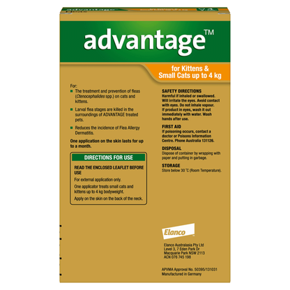 Advantage Fleas Kittens & Small Cats up to 4kg Orange