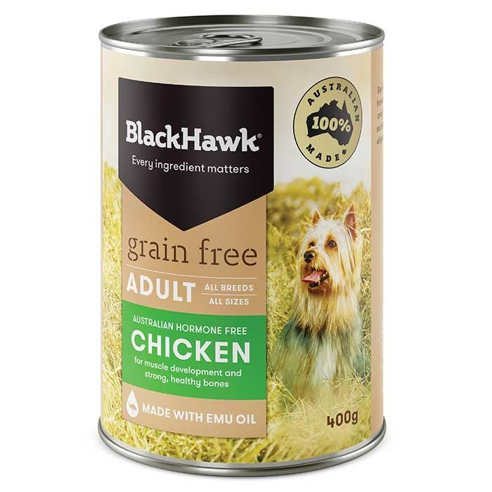 Black Hawk Wet Food Tins Adult Dog GRAIN FREE Chicken (12 x 400gms)