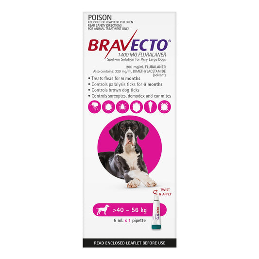 Bravecto Spot-on Flea & Tick Treatment for Dogs 40 - 56kg - Protection up to 6 Months