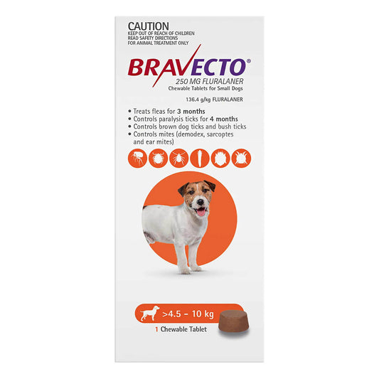 Bravecto Small Dog Orange 4.5-10kg Single Chew Flea & Tick Control - Small