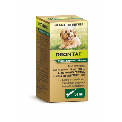 Drontal Suspension Roundworm, Hookworm, and Whipworm Worming Syrup for Puppies (30ml)