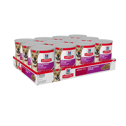 Hill’s Science Diet Wet Food Tins Adult Dog (1-6) Beef & Barley Entree 12 x 370g