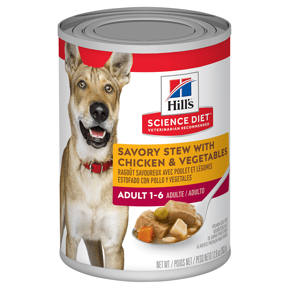 Hill’s Science Diet Wet Food Tins Adult Dog (1-6) Savory Stew Chicken & Veg 12 x 363g