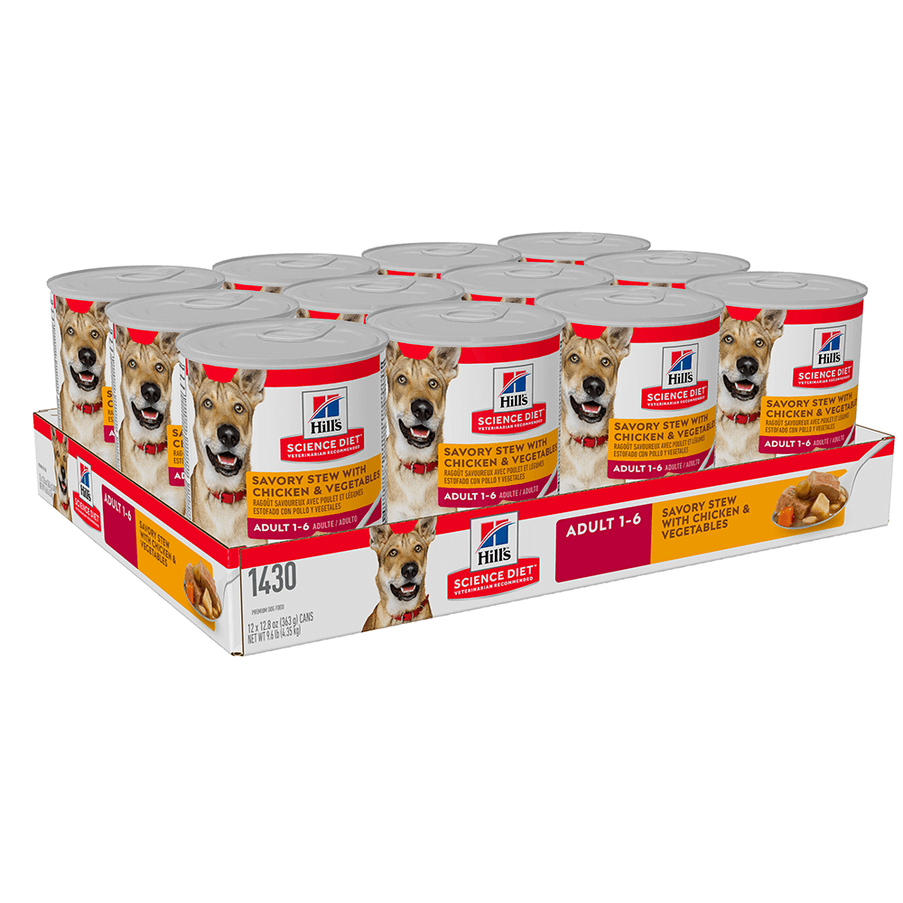 Hill’s Science Diet Wet Food Tins Adult Dog (1-6) Savory Stew Chicken & Veg 12 x 363g