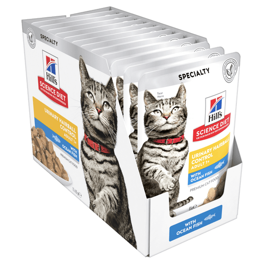 Hill's Science Diet Pouches Adult Cat (1+) Urinary Hairball Control Ocean Fish (12 x 85g)