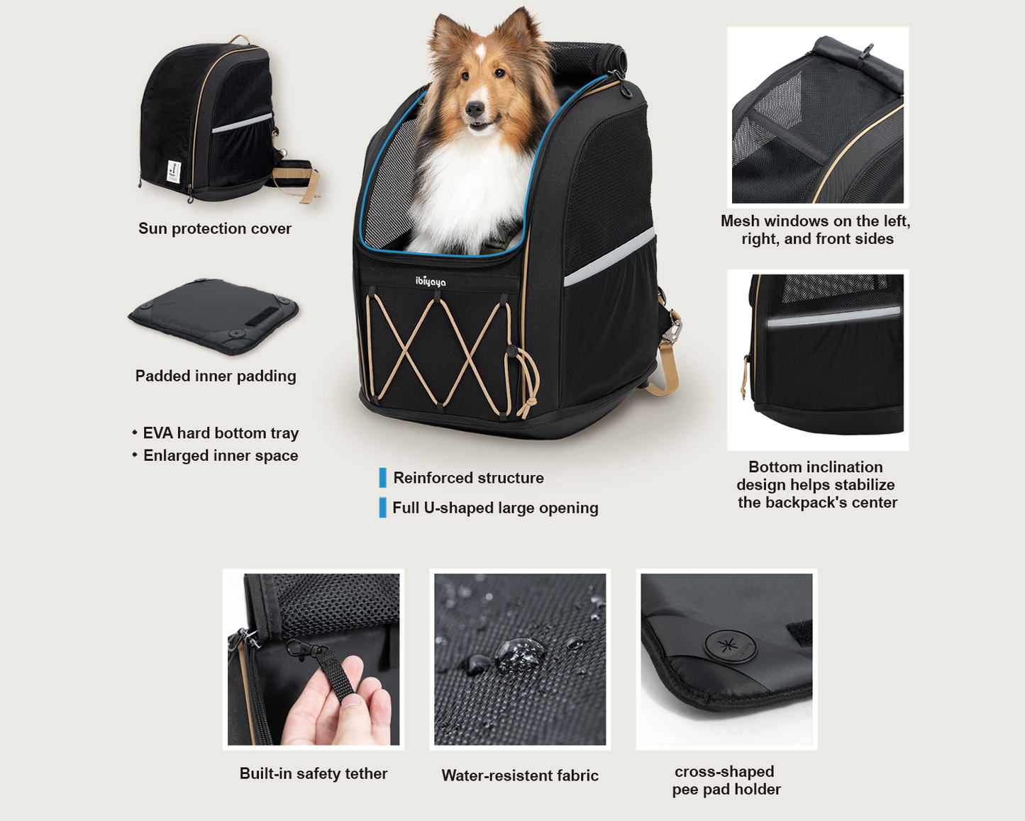 Ibiyaya Champion Large Dog Carrier Backpack - Jet Black