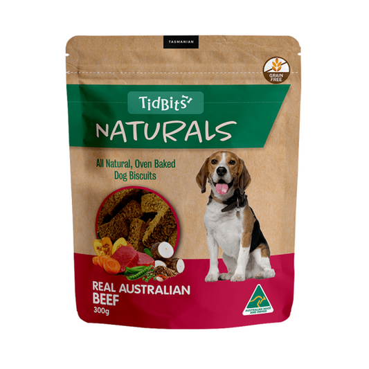 TidBits Oven Baked Biscuits Naturals GRAIN FREE Real Australian Beef (300g)